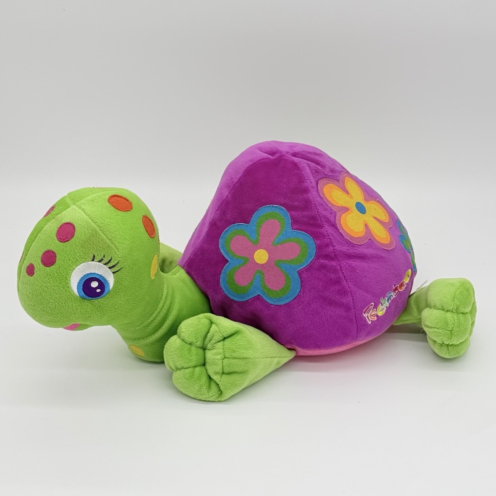 Vintage Lisa Frank Peekaboo Turtle Plush Stuffins 18" Large Purple Flowers